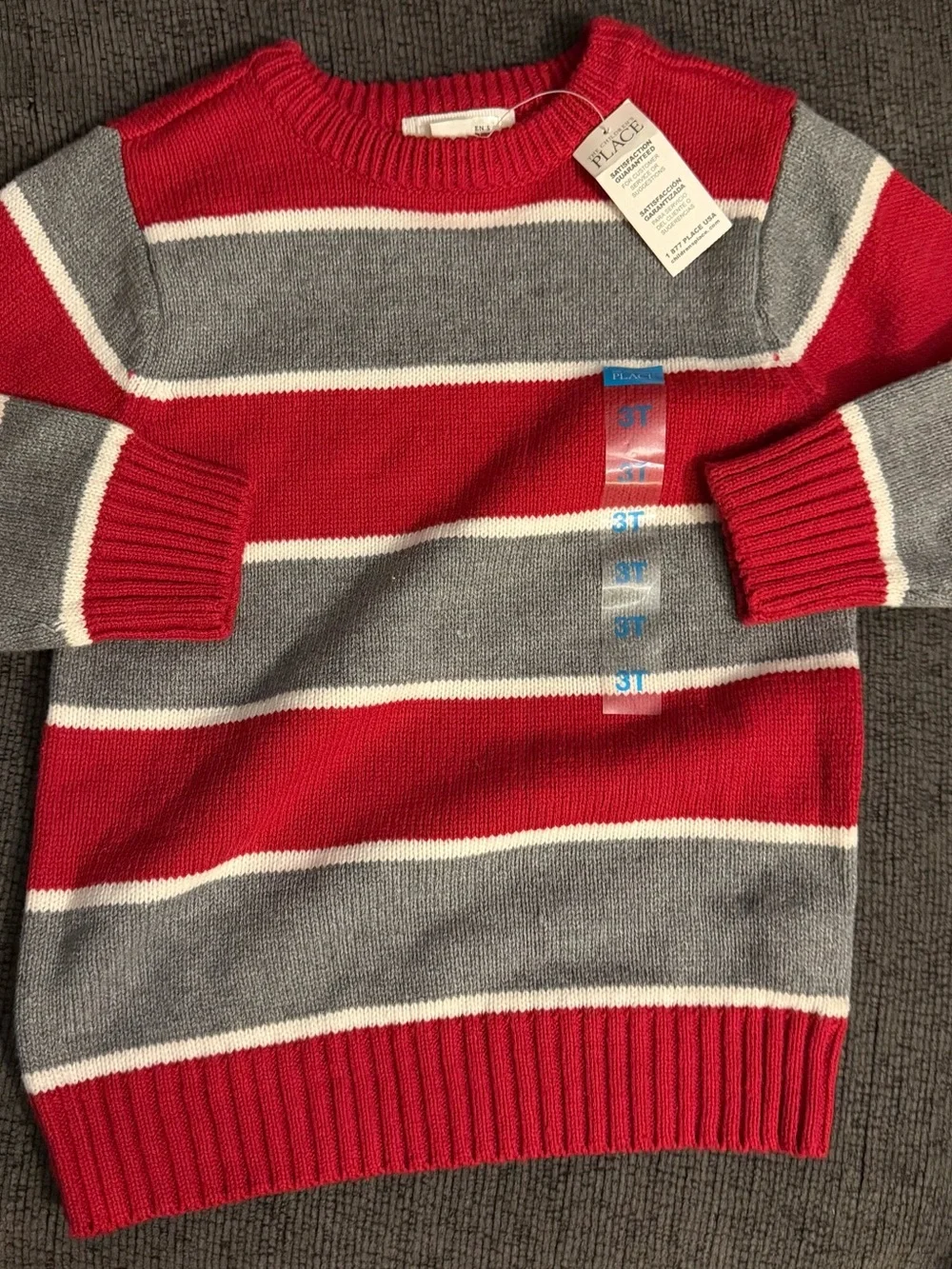 The Children's Place Red, Gray & White Striped Crewneck Sweater